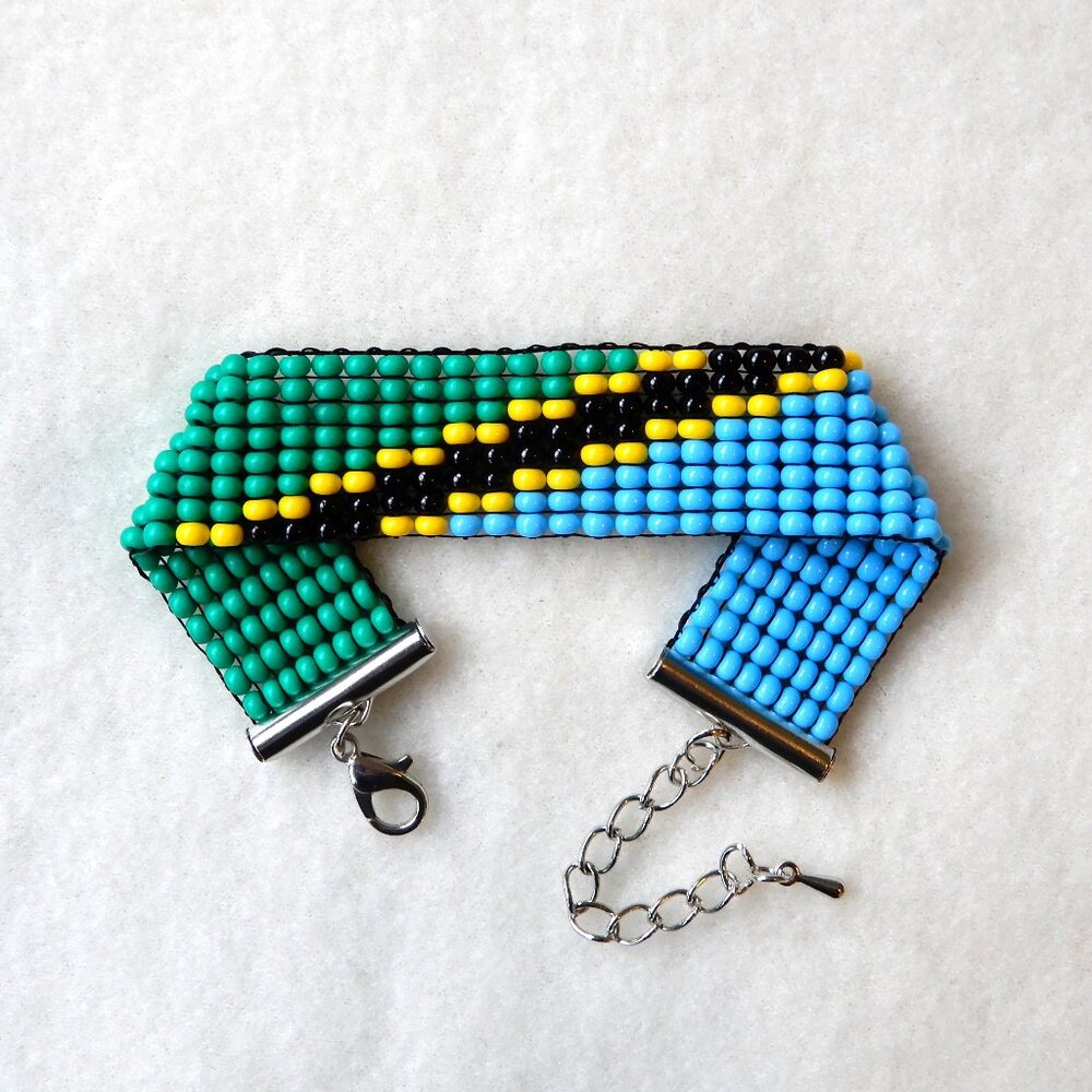 Tanzania flag bead bracelet, handmade, adjustable length